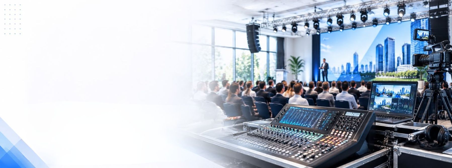 Equipe da LocaLED Eventos trabalhando com painel de LED, sonorização, iluminação e estrutura audiovisual