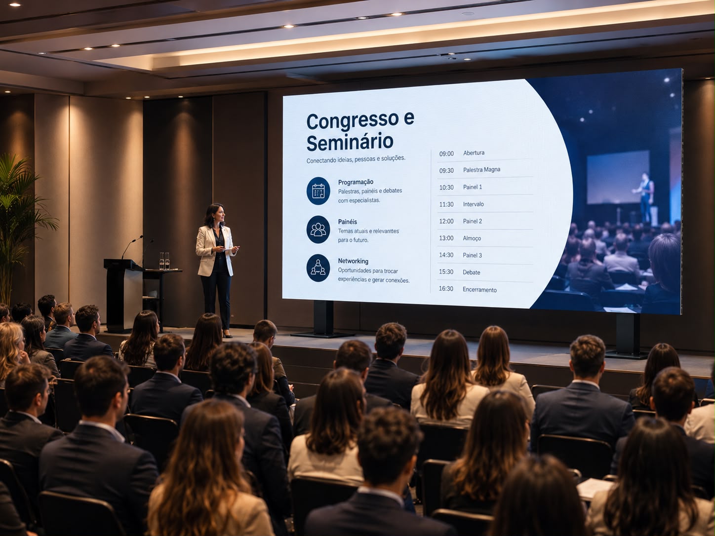 Painel LED e estrutura audiovisual em congresso e seminário