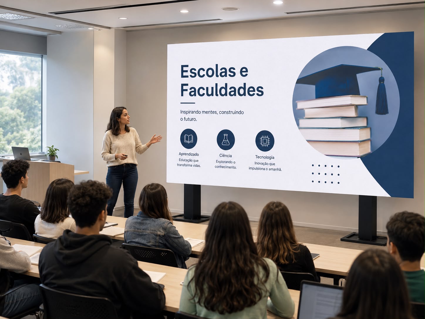 Painel LED e estrutura audiovisual em evento de instituição de ensino